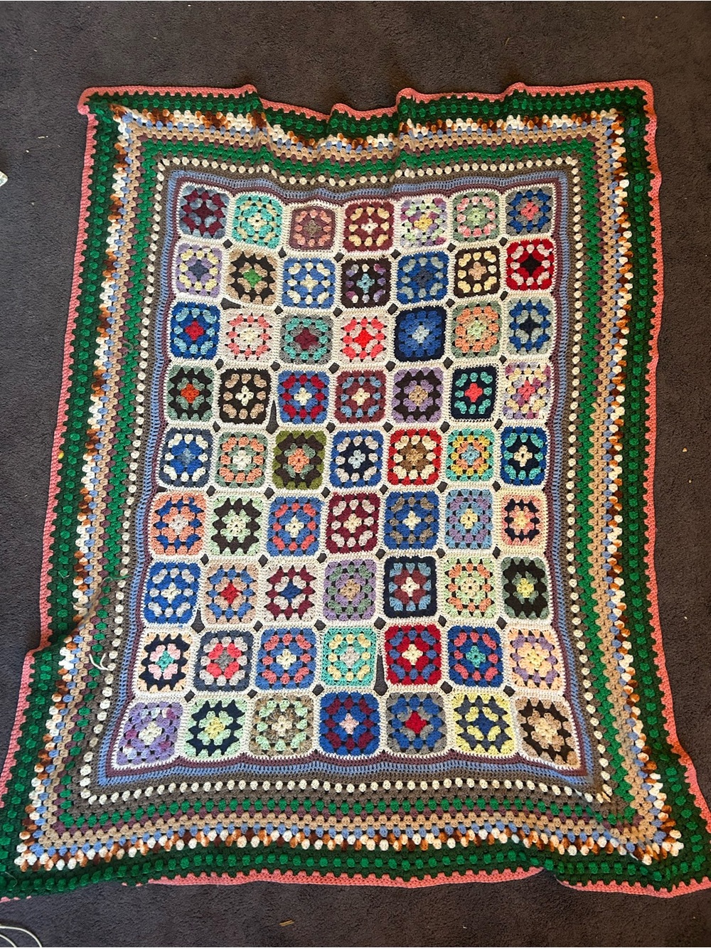 Handmade Multicolor Crochet Granny Square Throw Blanket